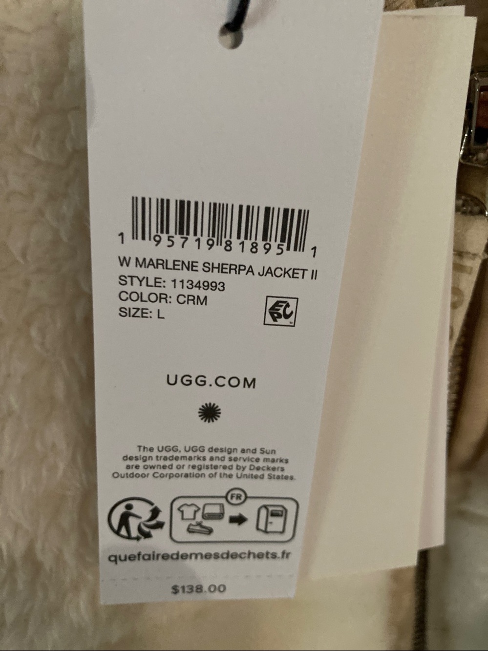 UGG Cream Sherpa Zip Jacket - Picture 9 of 10